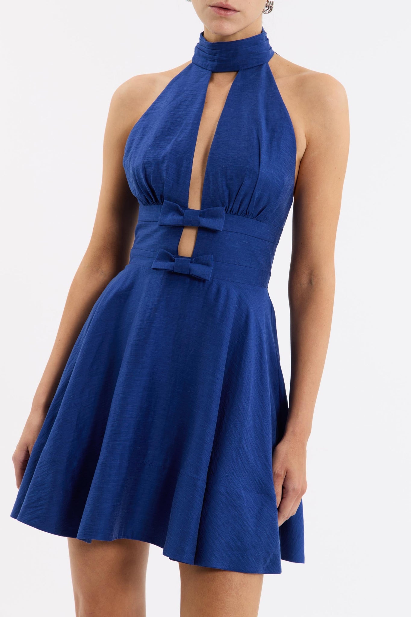 Blue Halter Neck Bow - Detail Mini Dress