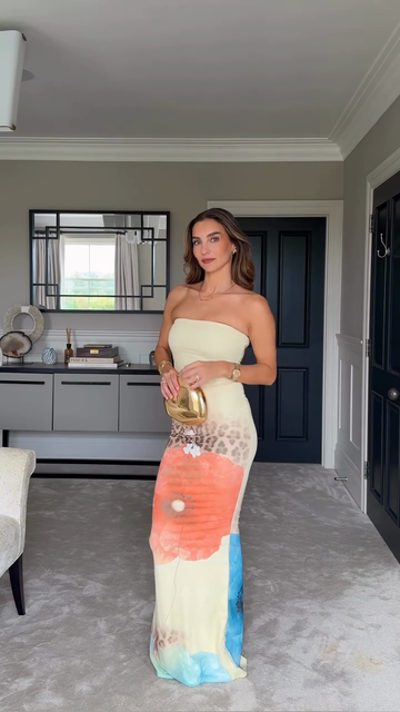 Strapless Floral Print Maxi Dress