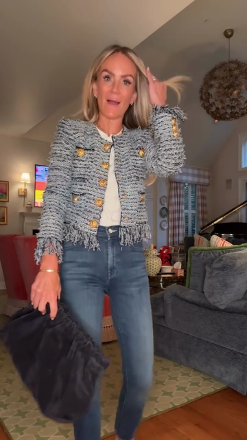 Grey Tweed Fringe - Trimmed Jacket