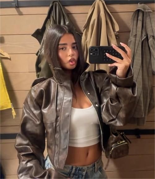 Brown leather cropped jacket