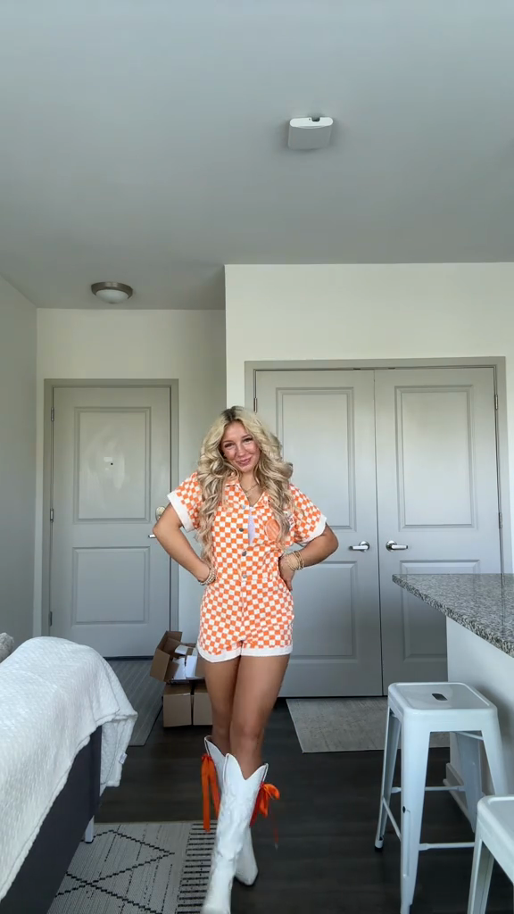 Orange and white plaid jumpsuit