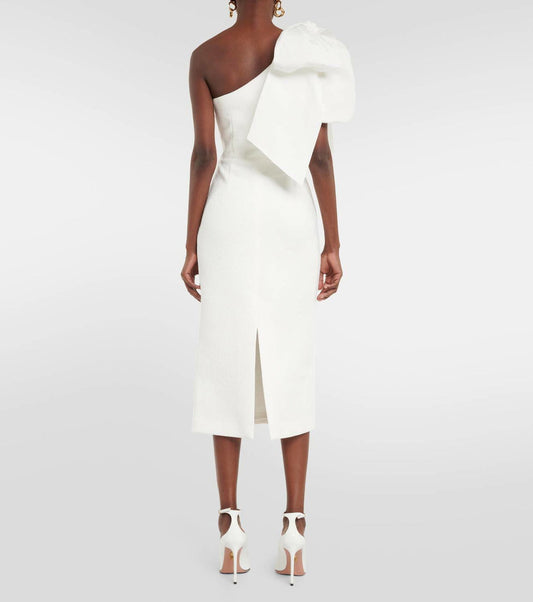 White One - Shoulder Bow - Detail Midi Dress
