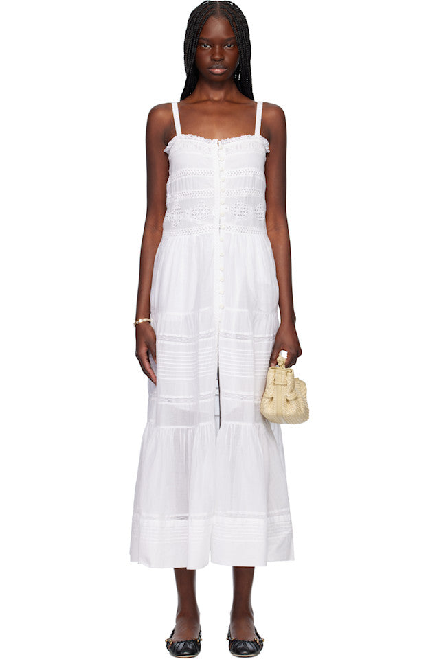 White Tiered Crochet - Trimmed Maxi Dress