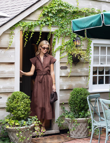 Linen Shirt Dress with Belted Waist