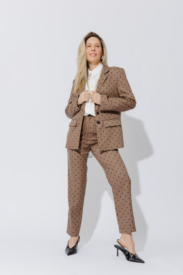 Brown Polka Dot Blazer and Pants Suit Set