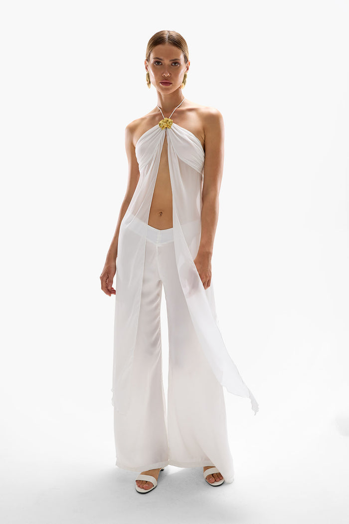 White Sheer Halter Neck Wine Tasting Outfit Set