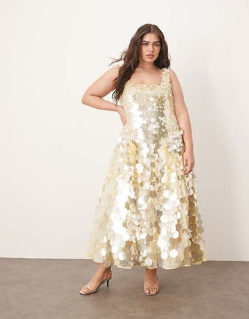 Gold Sequin Spaghetti Strap Maxi Dress