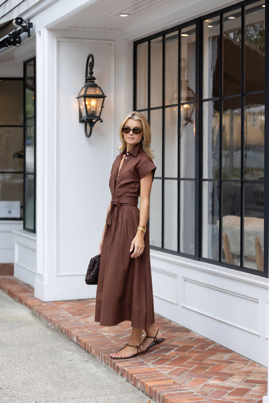 Linen Shirt Dress with Belted Waist