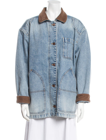 Oversized Light Wash Denim Jacket with Contrast Cuffs