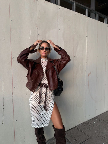 Brown Faux Leather Moto Jacket