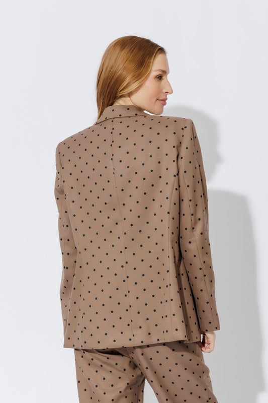 Brown Polka Dot Blazer and Pants Suit Set