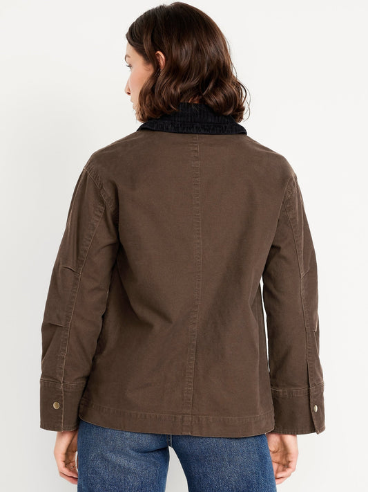 Brown Corduroy Collar Utility Jacket