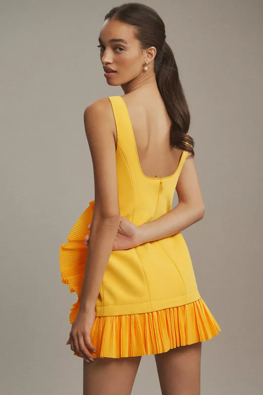 Yellow Ruffled Sleeveless Mini Dress