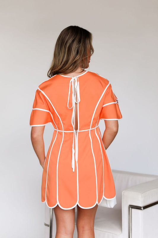 Orange Contrast - Piping V - Neck Mini Dress