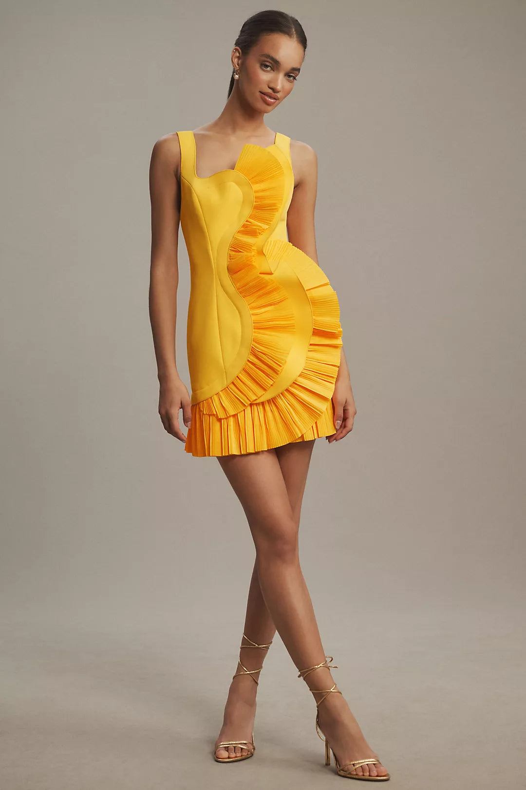 Yellow Ruffled Sleeveless Mini Dress