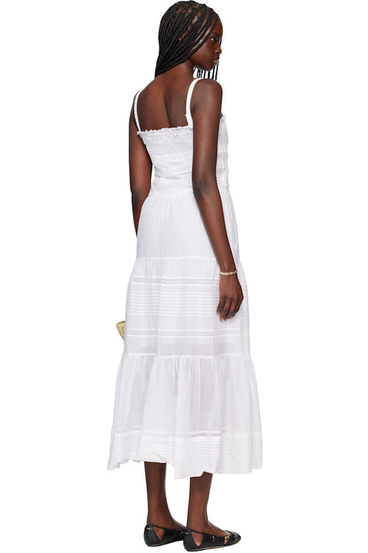 White Tiered Crochet - Trimmed Maxi Dress