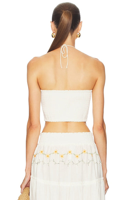 White Embroidered Halter Crop Top & Maxi Skirt Set