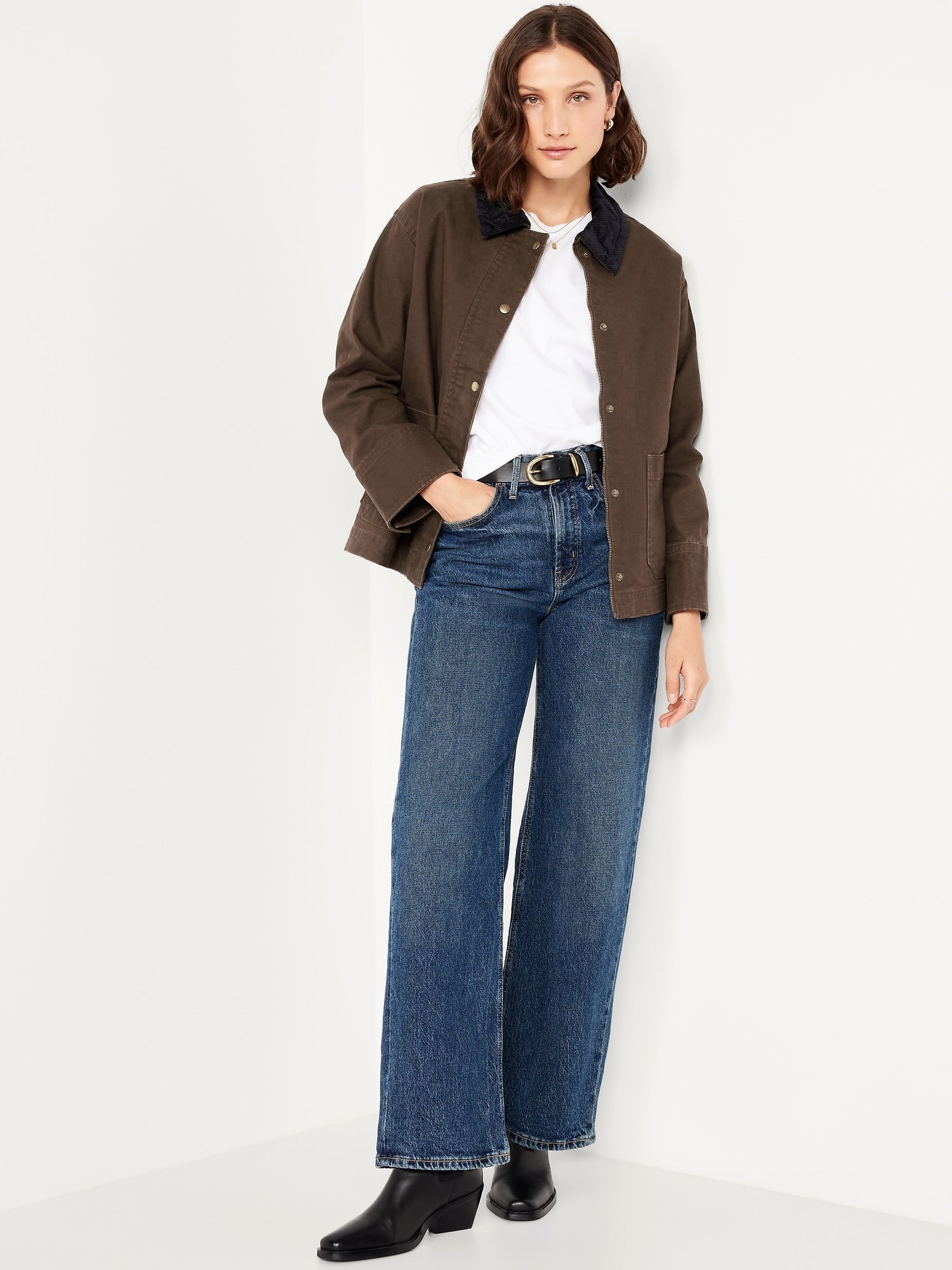 Brown Corduroy Collar Utility Jacket