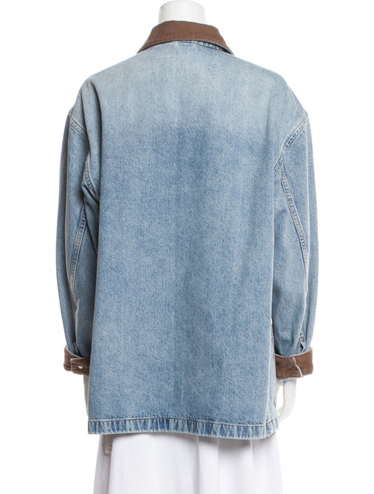 Oversized Light Wash Denim Jacket with Contrast Cuffs
