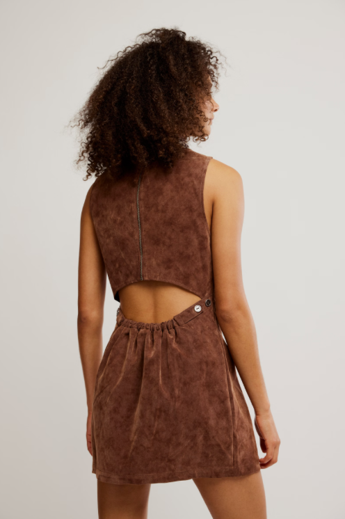 Brown Suede Cut - Out Back Mini Dress