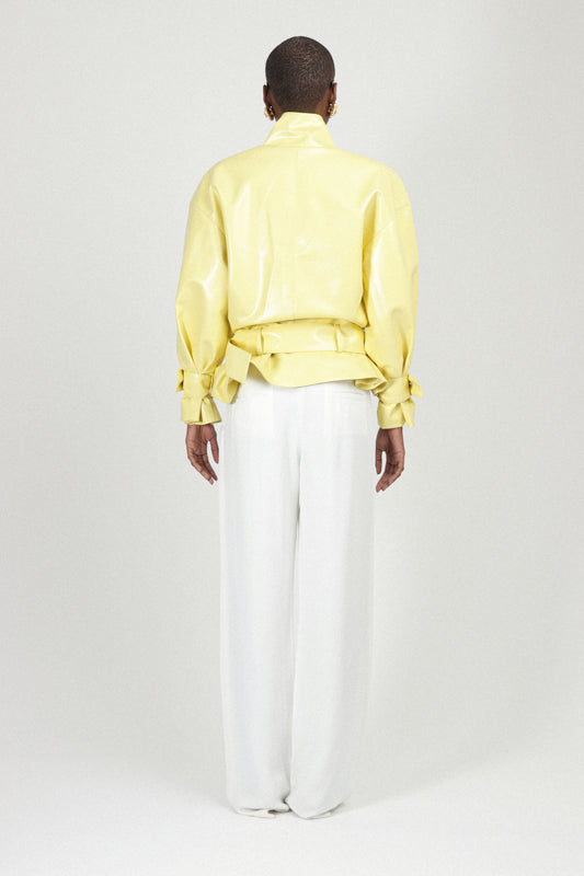 Yellow Patent Leather Belted Jacket
