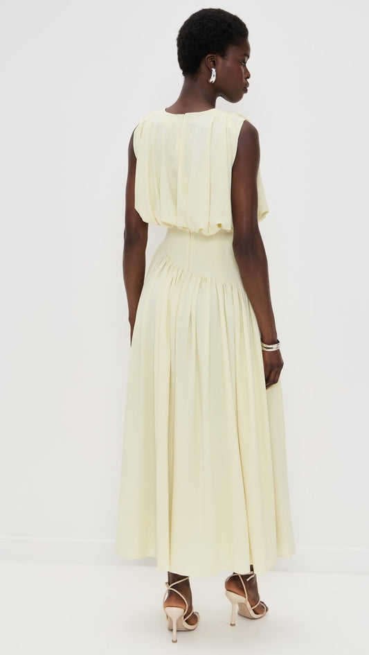 Pale Yellow Sleeveless Ruffled Maxi Dress