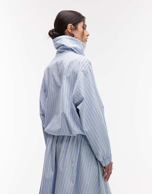 Blue and White Striped Oversized Shirt & Maxi Skirt Set