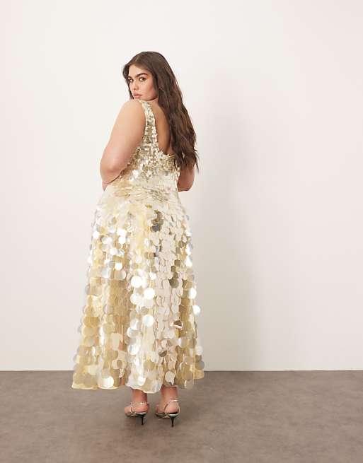 Gold Sequin Spaghetti Strap Maxi Dress