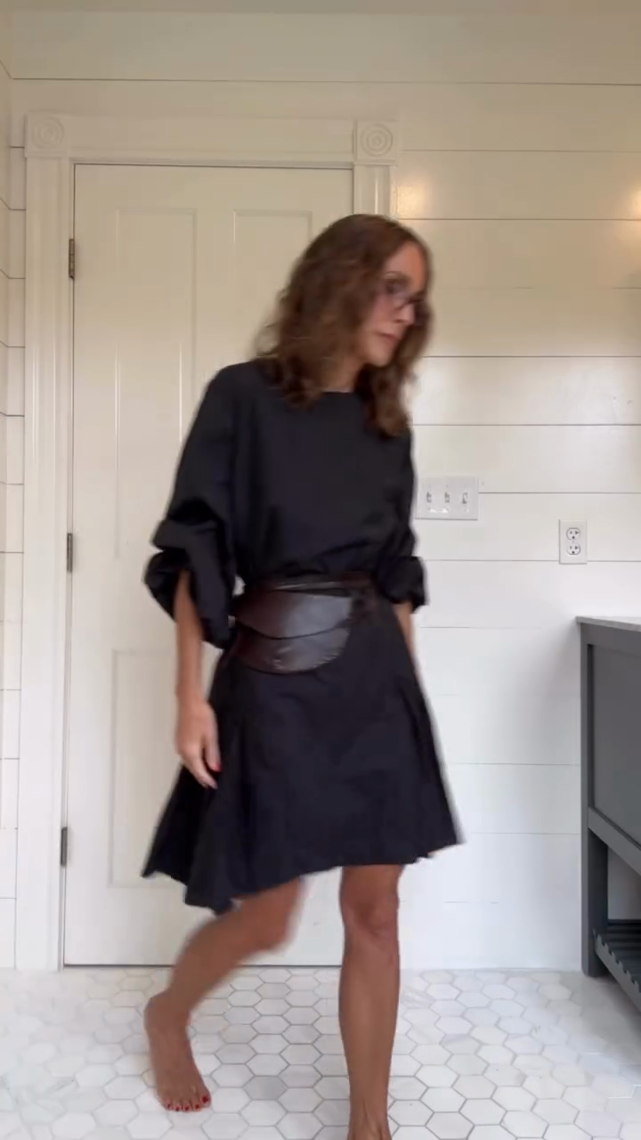 Black Flared Mini Dress with Belt