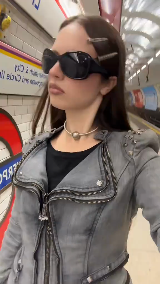 Grey Studded Biker Jacket