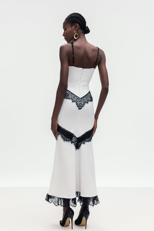 Black and White Lace - Embellished Corset - Style Midi Dress