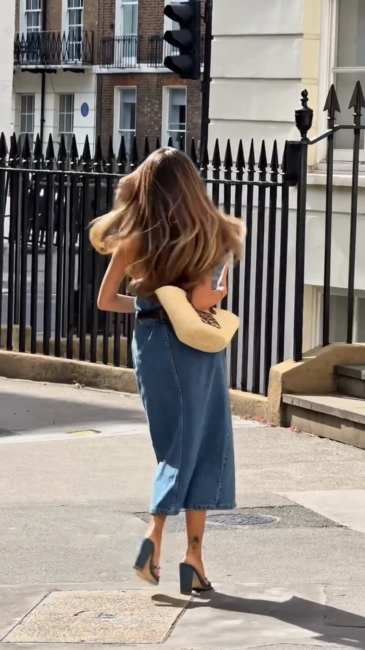 Blue Denim Halter - neck Midi Dress