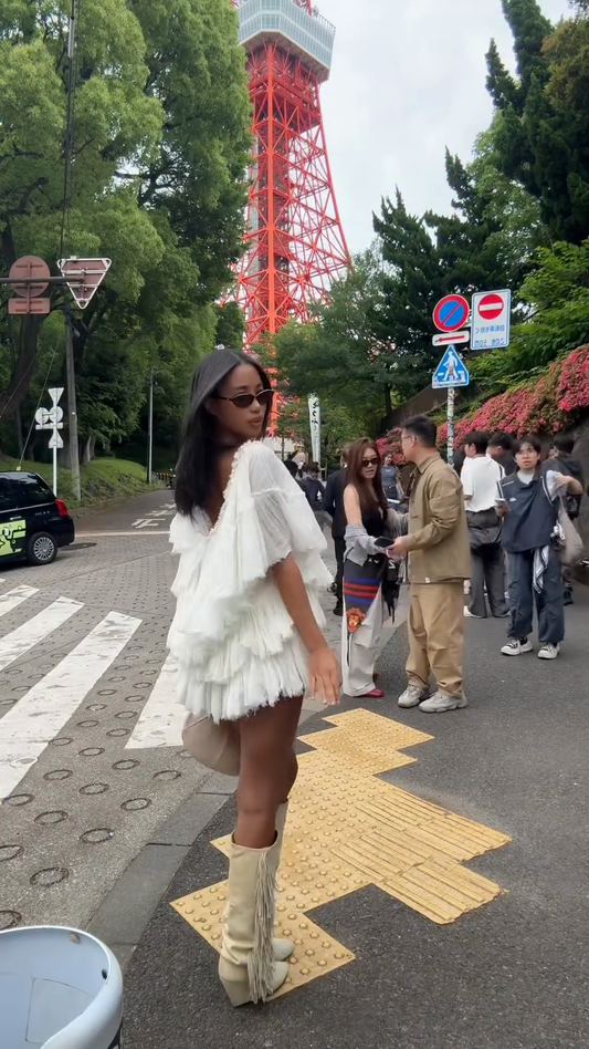 White Fringed Tiered Top & Tassel Skirt Set
