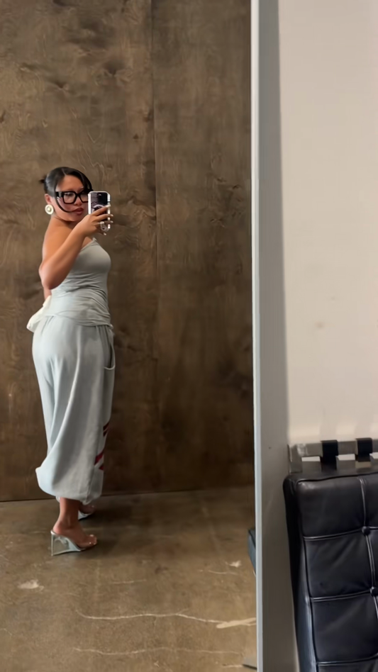 Grey Ruched Tube Top and Harem Pants Set