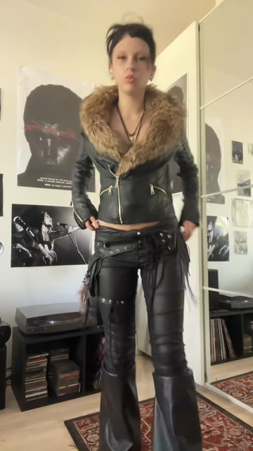 Black Leather Jacket with Fur Collar