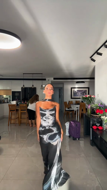 Abstract Print Halterneck Maxi Dress