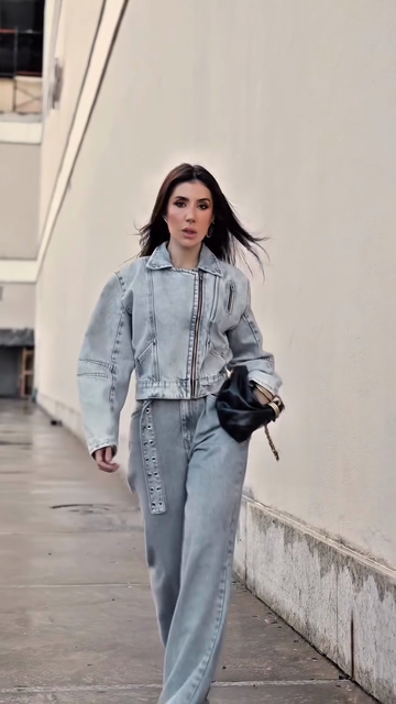 Light Wash Denim Jacket and Wide Leg Jeans Set