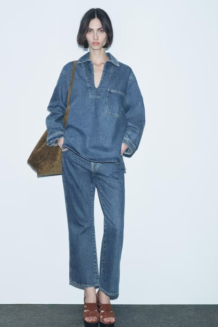 Denim Shirt & Wide - Leg Pants Set
