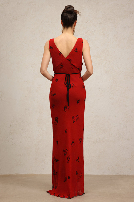 V-neck Sleeveless Printed Maxi Dress