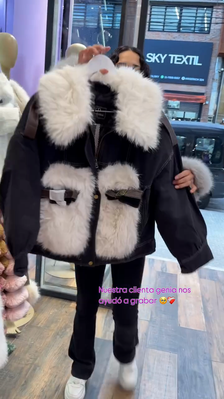 Denim Jacket with White Fur Accents