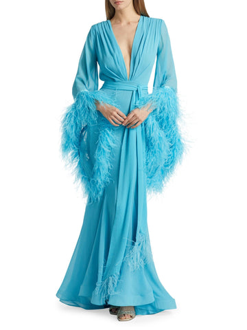 Blue Feather - Trimmed Wrap Maxi Dress