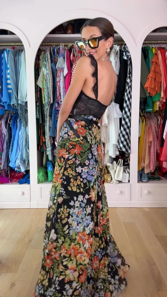 Lace Top and Floral Maxi Skirt Set