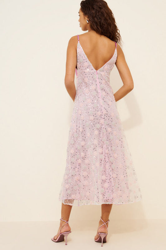 Pink Sequin - Embellished Midi Slip Dress