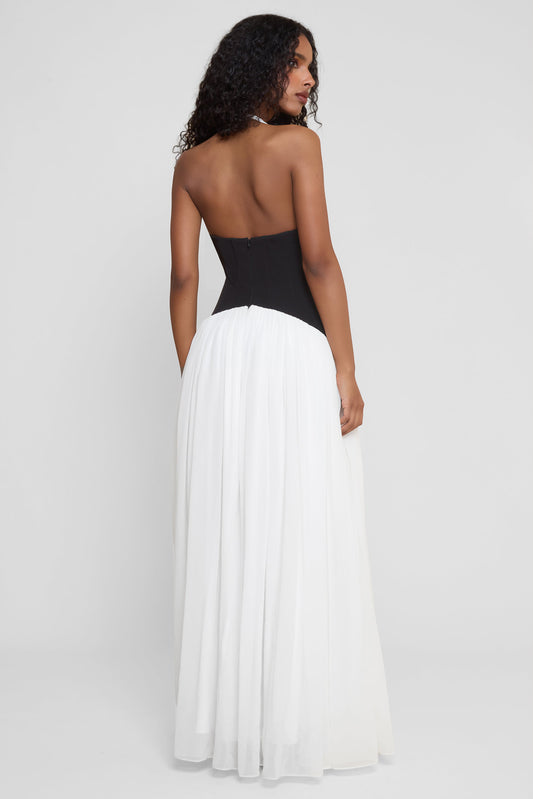 Black and White Halter - Neck Maxi Dress