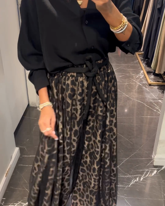 Leopard Print Mesh Wide-Leg Pants