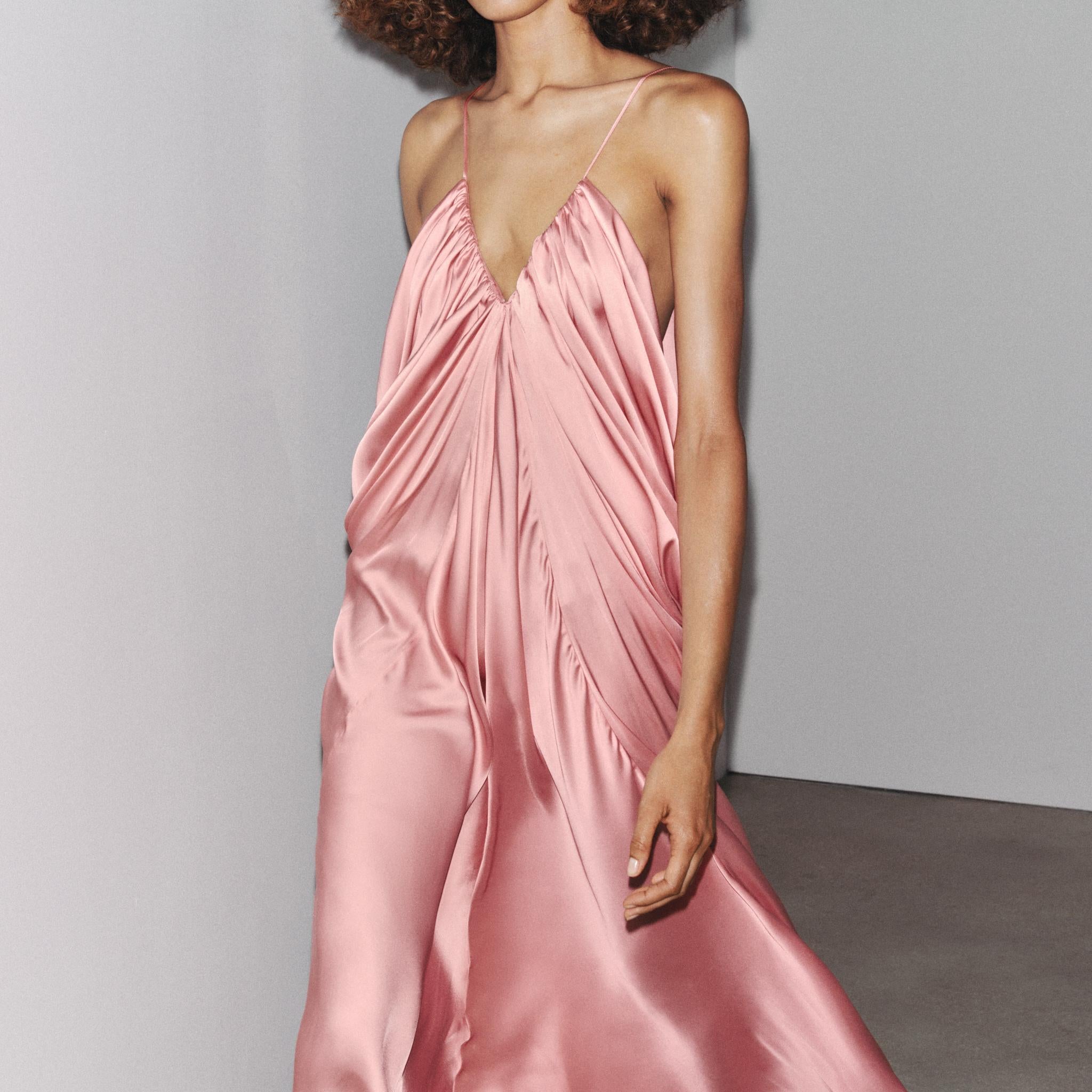 Pink Satin Halter Maxi Dress