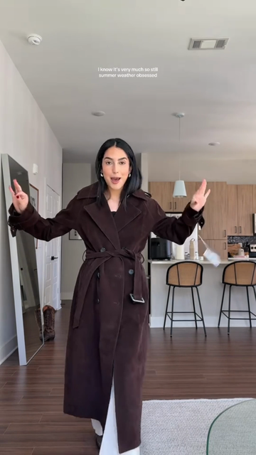 Brown Suede Belted Trench Coat