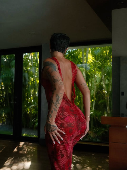 Red Lace Deep - V Maxi Dress