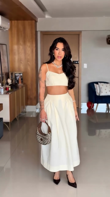 Creamy white suspender suit