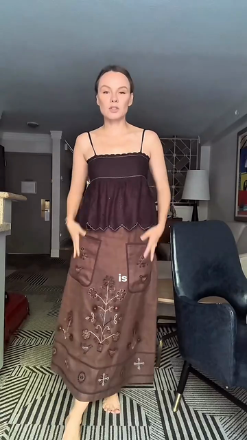 Dark Purple Spaghetti - Strap Top and Embroidered Brown Midi Skirt Set